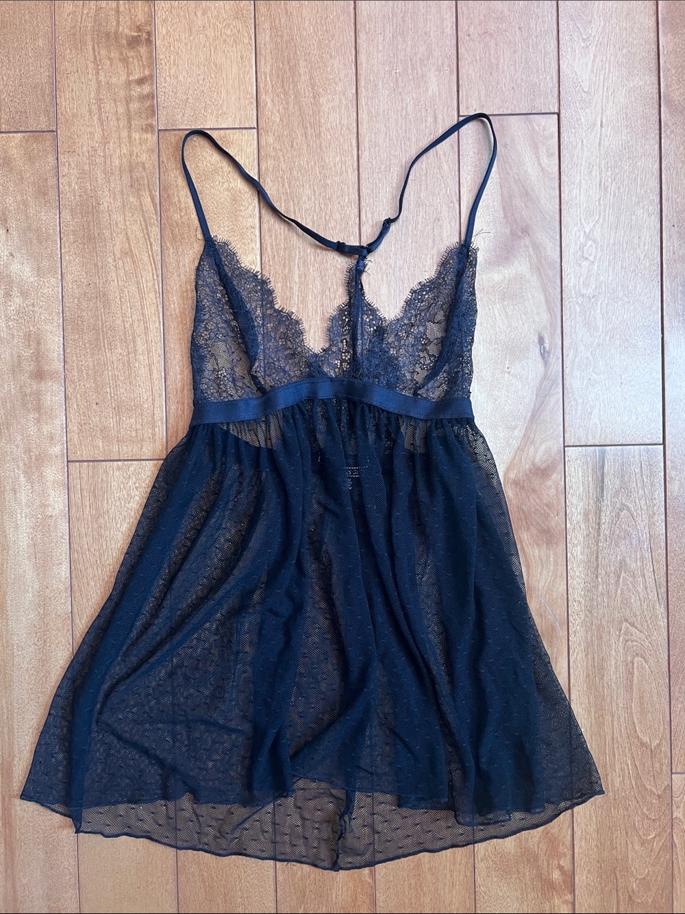 Victoria's Secret Black Lace & Sheer Mesh Chemise